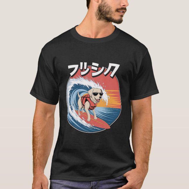 T-shirt Drôle Chien Labrador Japonais Kanagawa Vague (Devant)