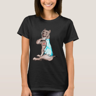 T-shirt Drôle Chien Pitbull I Love Maman Tattoo Amoureux d
