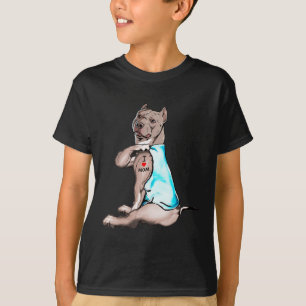T-shirt Drôle Chien Pitbull I Love Maman Tattoo Amoureux d