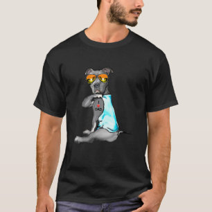 T-shirt Drôle Chien Pitbull I Love Papa Tattoo Lunettes Pè