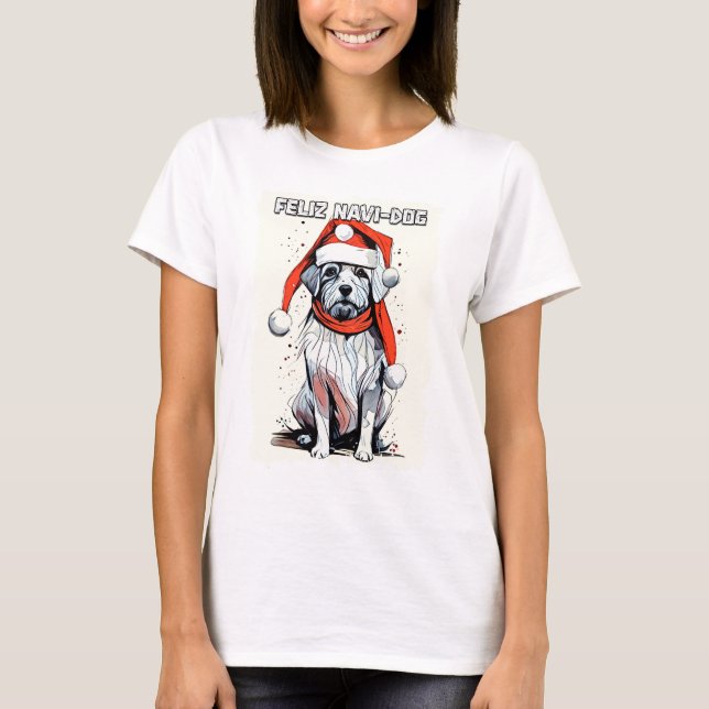 T-shirt Drôle Citation de Noël mignon Chien de Père Noël W (Devant)