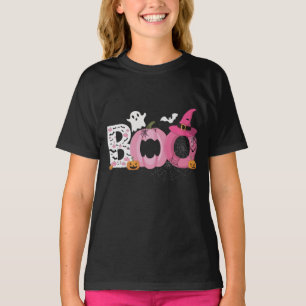 T-shirt Drôle Citrouille BOO avec chauves-souris roses et 