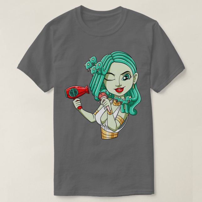 T-shirt Drôle coiffeur mythologie séchoir boucles (Design devant)