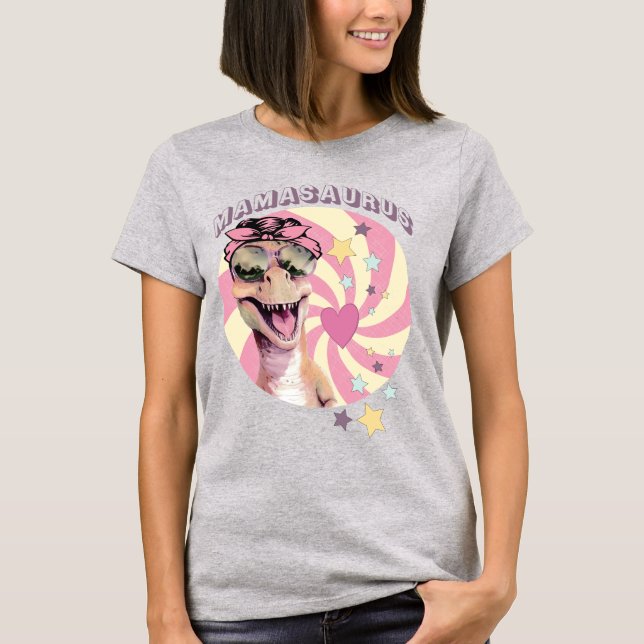 T-shirt Drôle Cool rose Mamasaurus Dinosaur Maman (Devant)