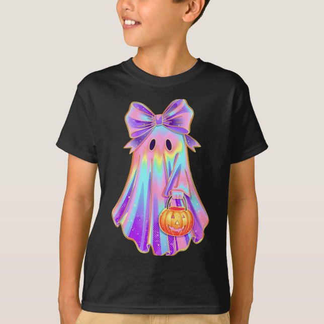 T-shirt Drôle Coquette Bow Ghost Citrouille Halloween Soky (Devant)