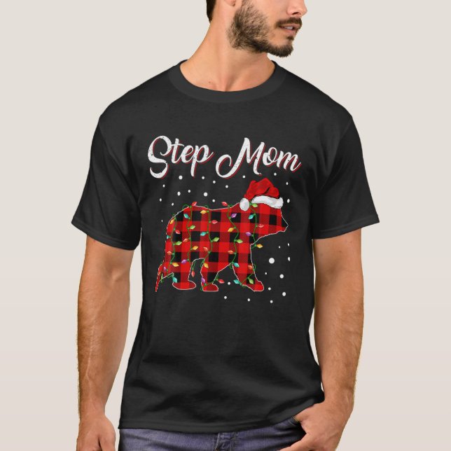 T-shirt Drôle Correspondant Buffalo Plaid Étape Maman Ours (Devant)