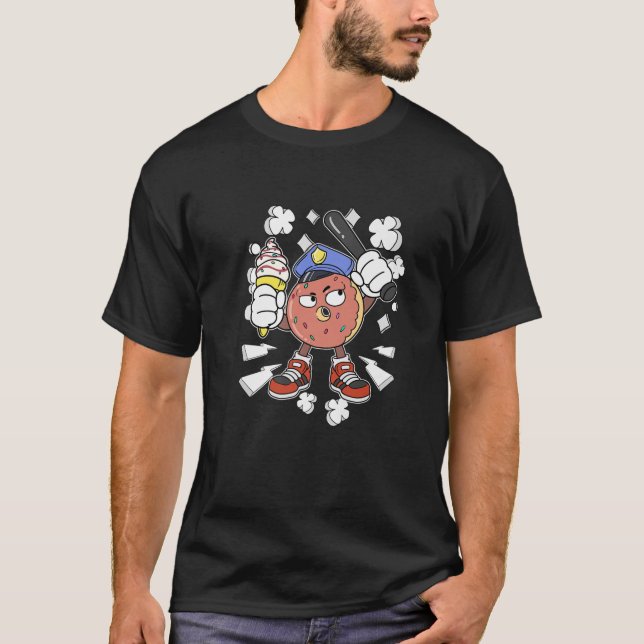 T-shirt Drôle Coupe de bonbons Police Officier Crème glacé (Devant)