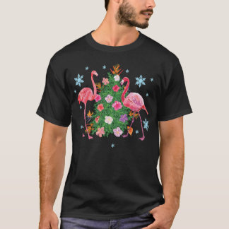 T-shirt Drôle Cravate de Noël avec Flamants roses roses de