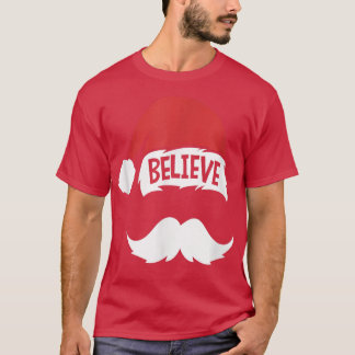 T-shirt Drôle Croire Santa Hat Blanc Moustache Famille des