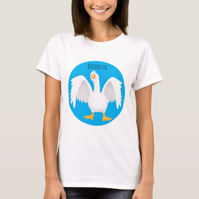 T-shirt Drôle curieuse dessin animé d'oie domestique (Devant)