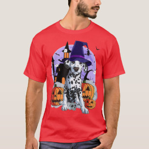 T-shirt Drôle Dalmatien Chien Halloween Citrouille sorcier