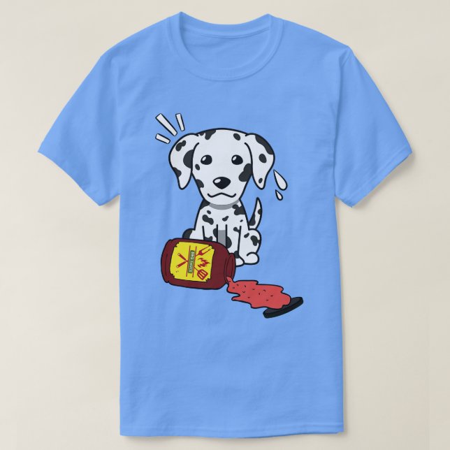 T-shirt Drôle Dalmatien déverse un pot de sauce barbecue (Design devant)