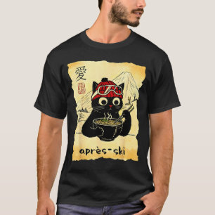 T-shirt Drôle d'après-ski de chat mange du ramen japonais