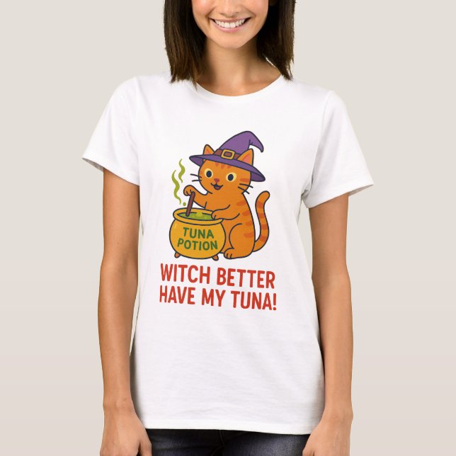 T-shirt drôle de chat d'Halloween sorcière  (Devant)