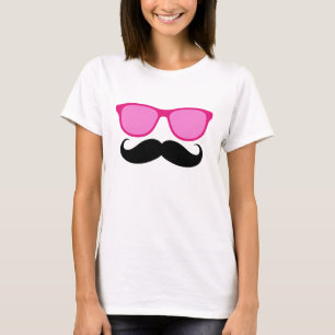 T-shirt drôle de dames de moustache de lunettes de