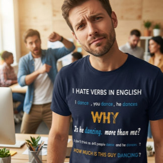 T-shirt Drôle de grammaire anglaise, verbe personnalisable