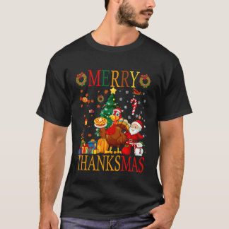 T-shirt Drôle de Joyeux Thanksmas Citrouille Dinde Action 