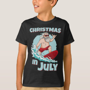 T-shirt Drôle de Noël en juillet Été Père Noël Surfant sur