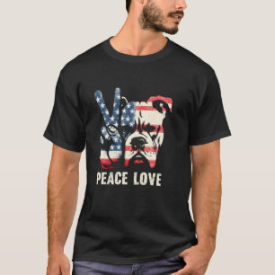 T-shirt Drôle de paix amour et chien pitbull américain - V