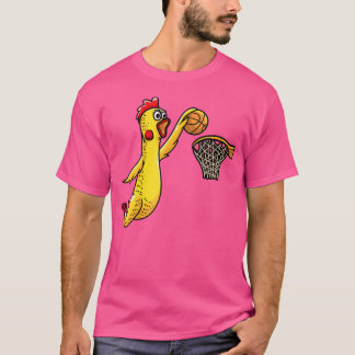 T-shirt Drôle de poulet en caoutchouc Jouer de basket-ball
