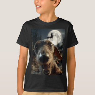 T-shirt Drôle de selfie de teckel pleine lune sorcière vol