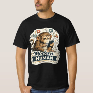 T-shirt Drôle de Singe Humain Moderne Smartphone Réseaux S