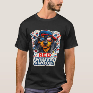 T-shirt Drôle de teckel chien patriote rouge blanc et tout
