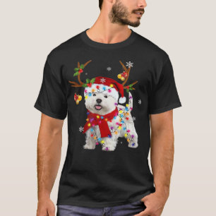 T-shirt drôle de Westie Noël Renne Lumières de Noë