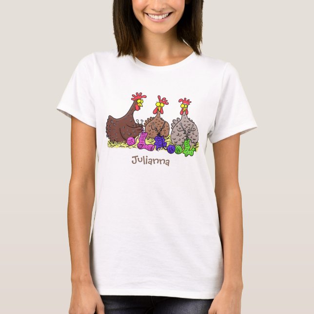 T-shirt Drôle dessin animé de poulets de tricot (Devant)