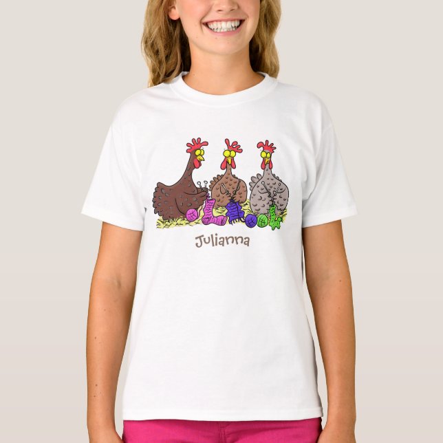 T-shirt Drôle dessin animé de poulets de tricot (Devant)