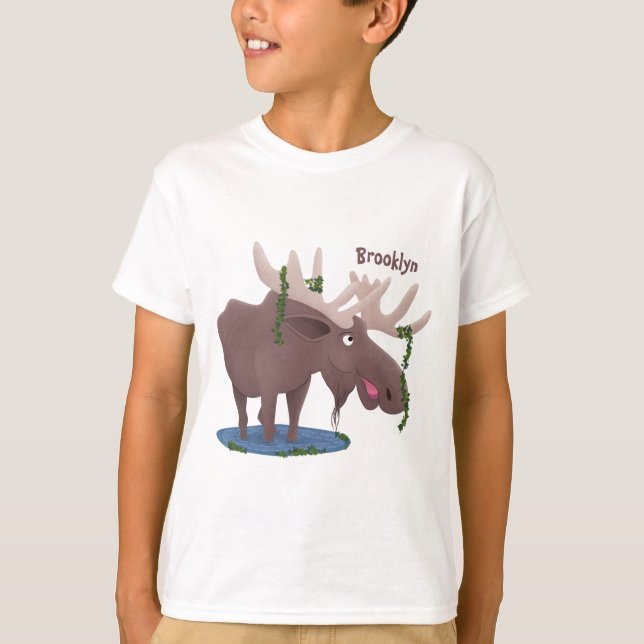 T-shirt Drôle dessin animé d'orignal heureux (Devant)