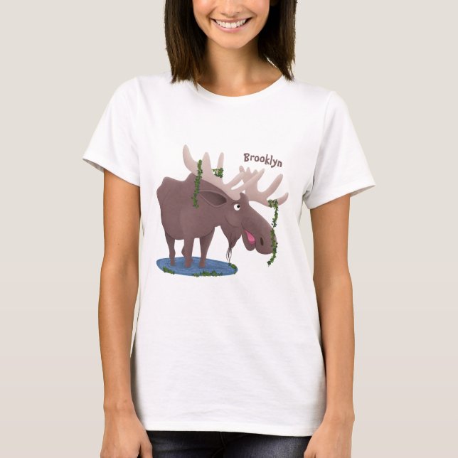 T-shirt Drôle dessin animé d'orignal heureux (Devant)
