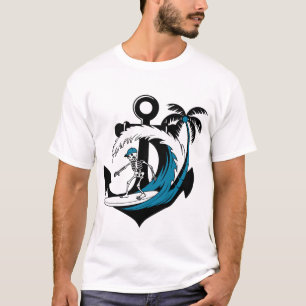 T-shirt drôle d'été avec squelette de surf et ambi