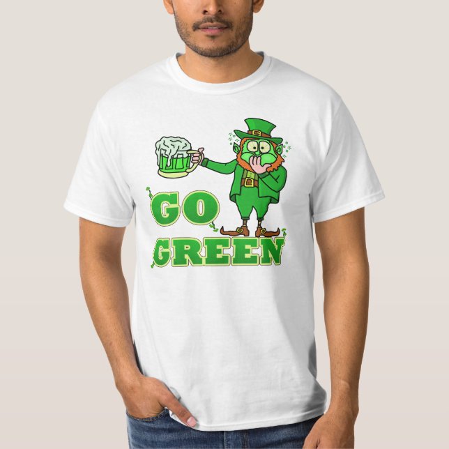 T-shirt Drôle "Devenez écolo" Boire Leprechaun (Devant)