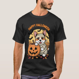 T-shirt Drôle d'Halloween Corgi Fantôme Citrouille Effraya