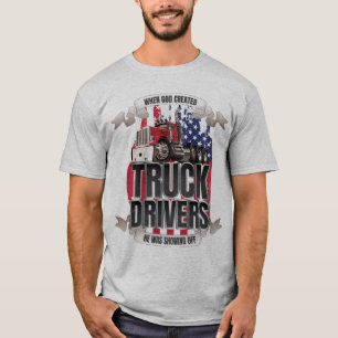 T-shirt Drôle Dieu Créé Conducteurs de Camion Drapeau Amér