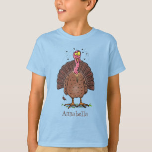 T-shirt Drôle dinde marron de la ferme avec des mouches de