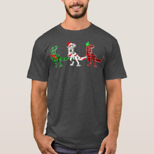 T-shirt Drôle Dinosaur Xmas Lumières Arbre Rouge Plaid T R
