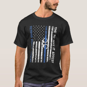 T-shirt Drôle Dit Agent de police de retraite Mince Bleu L
