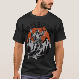 T-shirt Drôle Dit Qu'Il Est Rizzin' Jesus Basketball Joie 