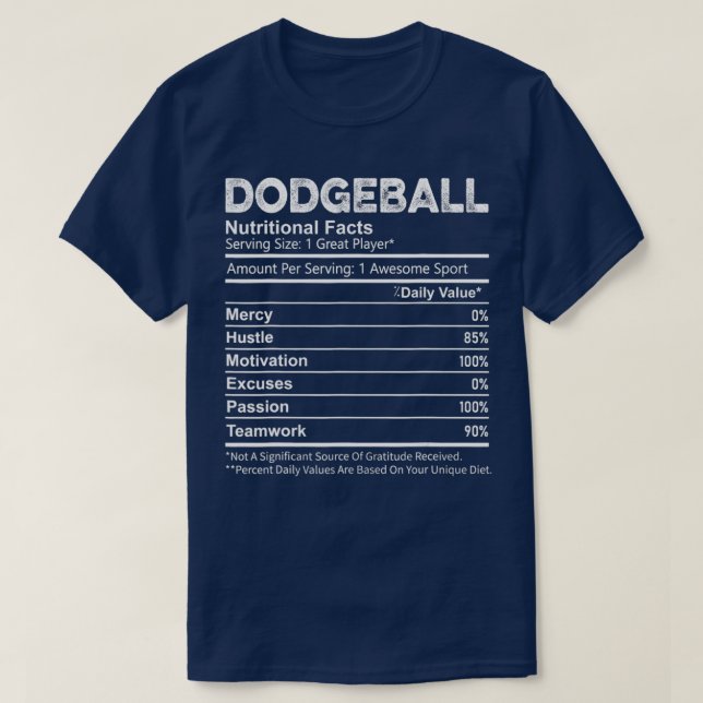 T-shirt Drôle Dodgeball Nutrition Facts Joueur Hommes Femm (Design devant)