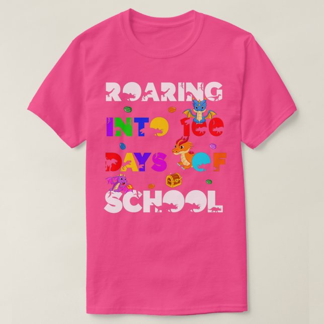 T-shirt Drôle Dragon et Dinosaure Roaring dans 100 jours d (Design devant)