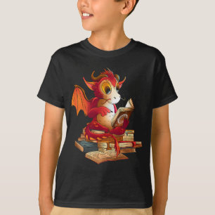 T-shirt Drôle dragon rouge lecture livres bibliothèque dra