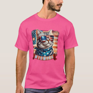 T-shirt Drôle drôle 4 juillet Meowica Patriotic American