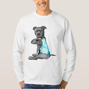 T-shirt Drôle Drôle Cadeaux Chien Pitbull I Love Papa Tatt