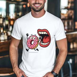 T-shirt Drôle Drôle Cartoon Donut Courir de la Bouche
