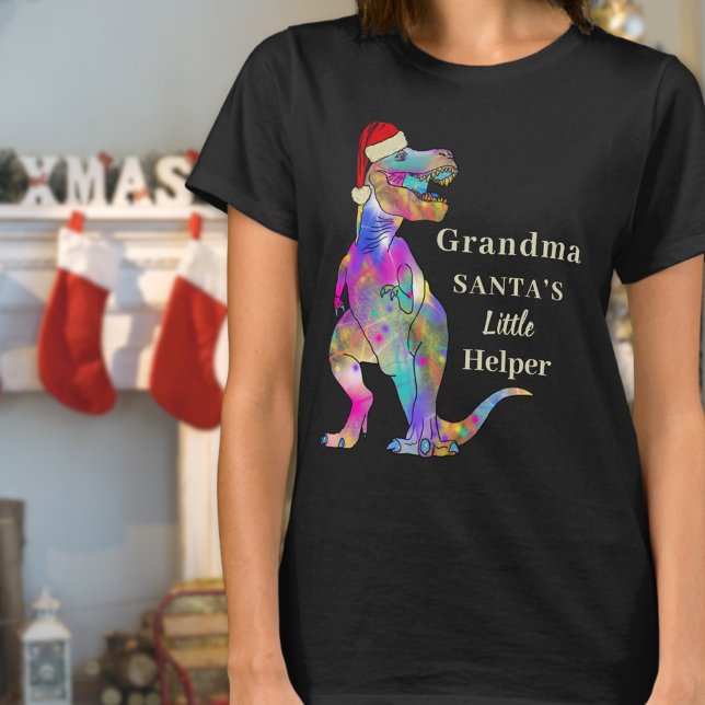 T-shirt Drôle Drôle Dinosaur Grandma Citation (Grandma Santa’s little helper quote funny Christmas dinosaur  T-shirt T-Rex wearing a Santa hat )