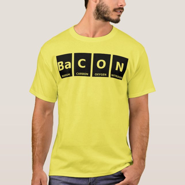T-shirt drôle du tableau périodique de Bacon (Devant)