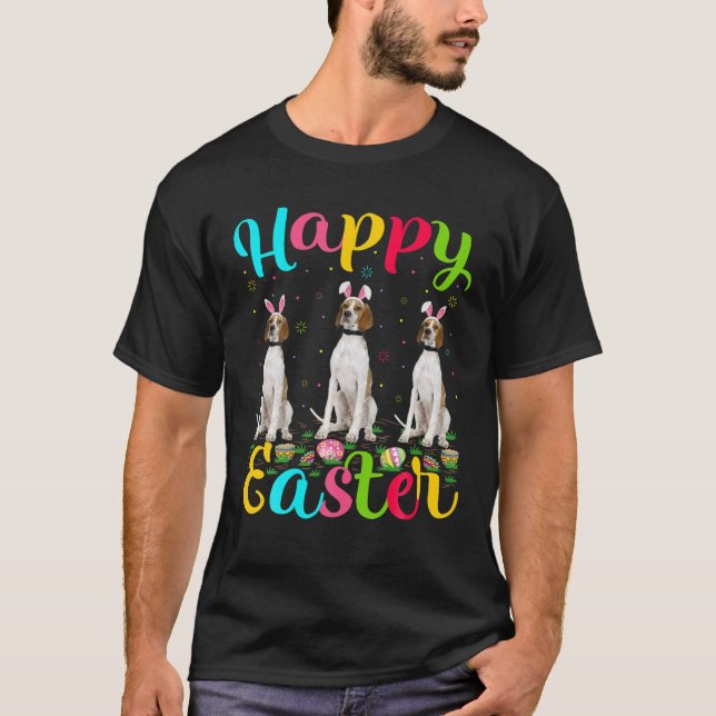 T-shirt Drôle Easter Oeuf Bunny Anglais Pointer Chien Happ (Devant)