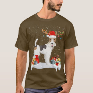 T-shirt Drôle Éclairage de Noël renne Santa Hat Fo Terrier